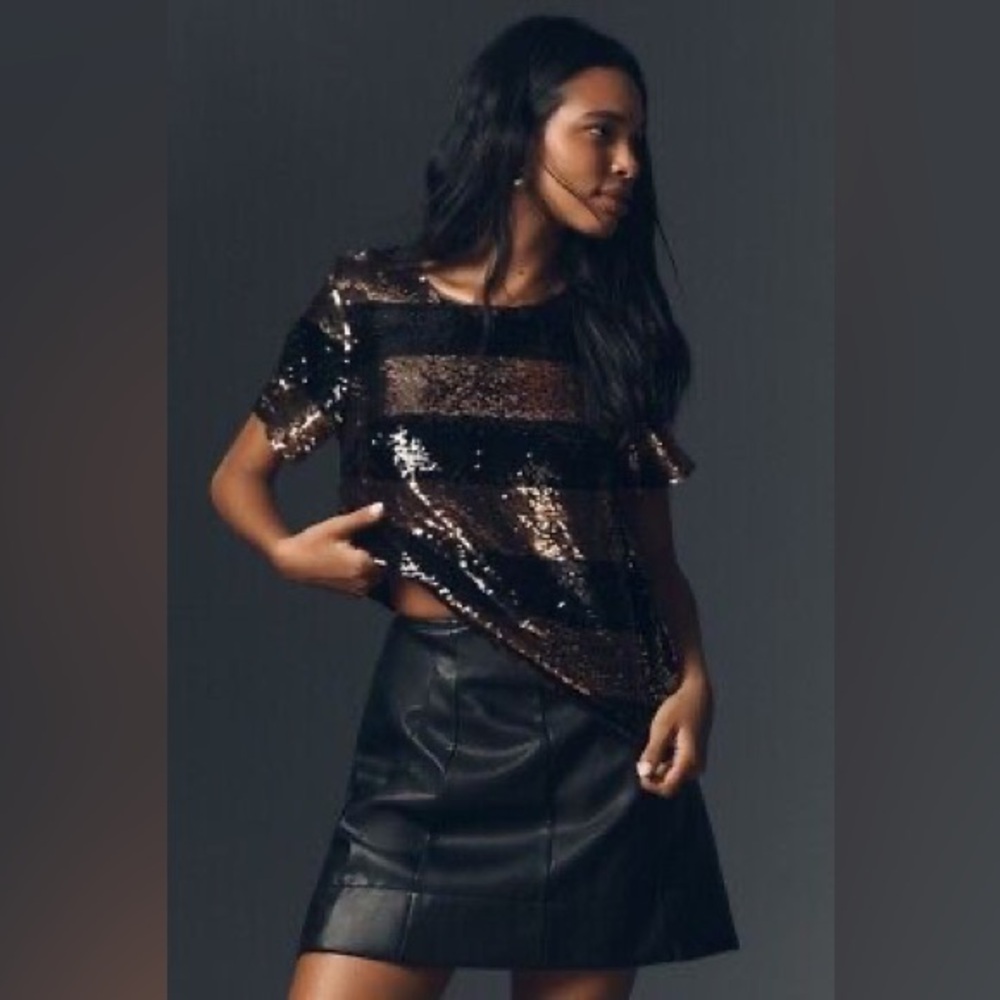 MAEVE SHORT-SLEEVE SEQUIN STRIPED TOP